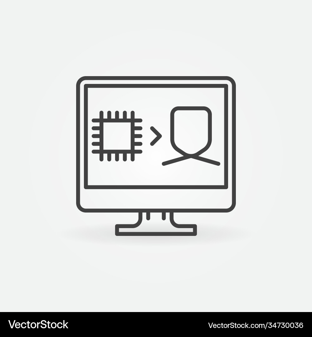 Chip with human on computer screen line Chip with human on computer screen line vector image