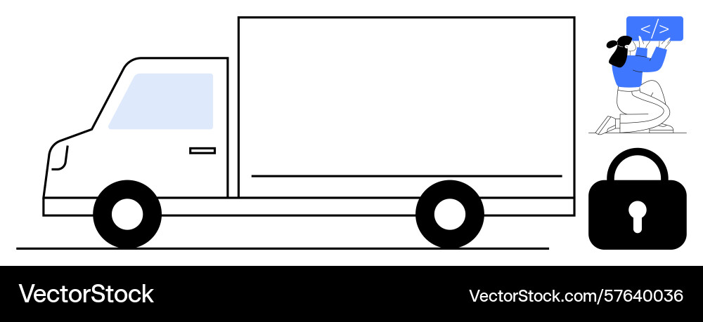 Delivery truck with programmer holding code Delivery truck with programmer holding code vector image