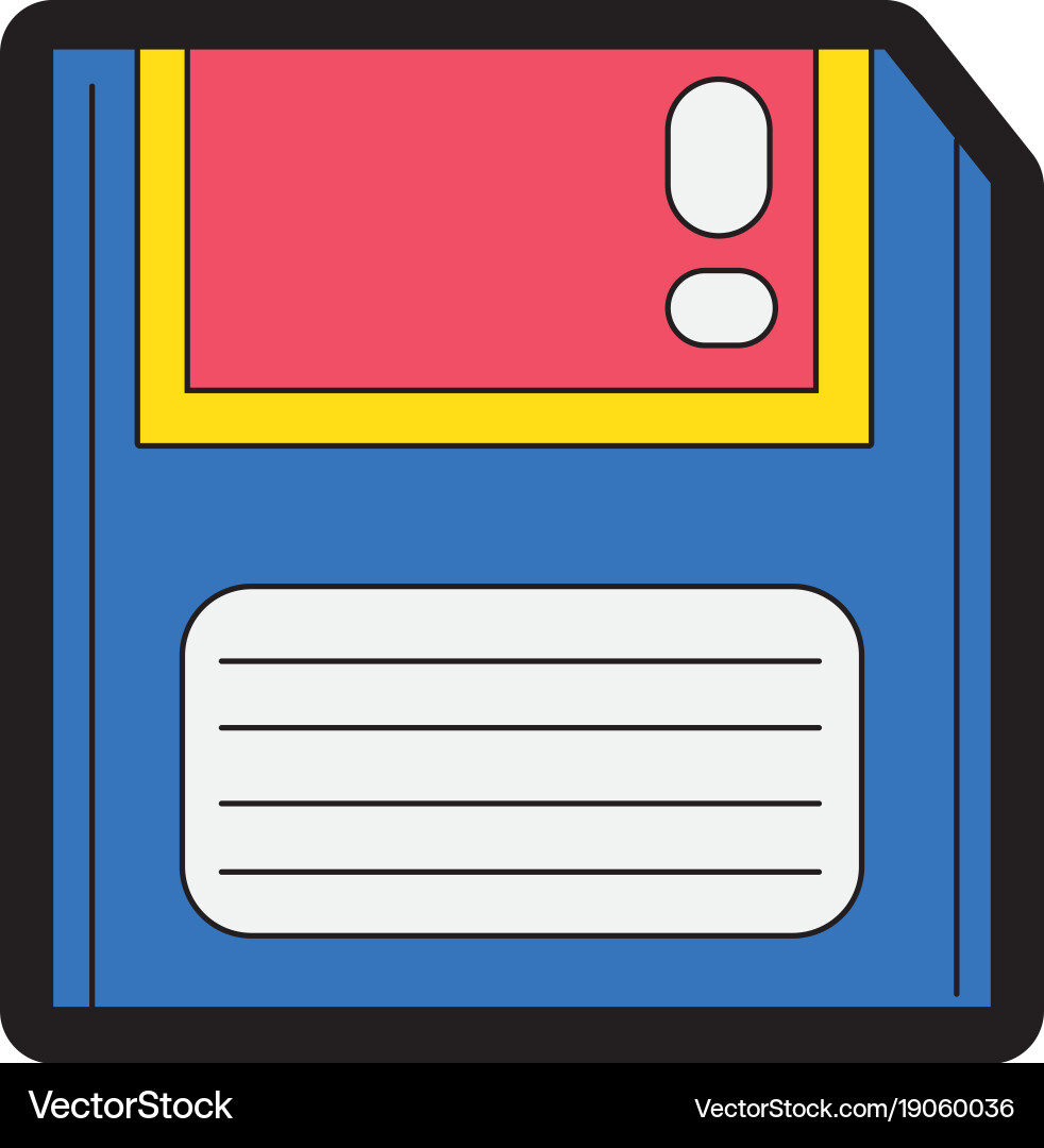 Line color retro diskette technology with data Vector Image