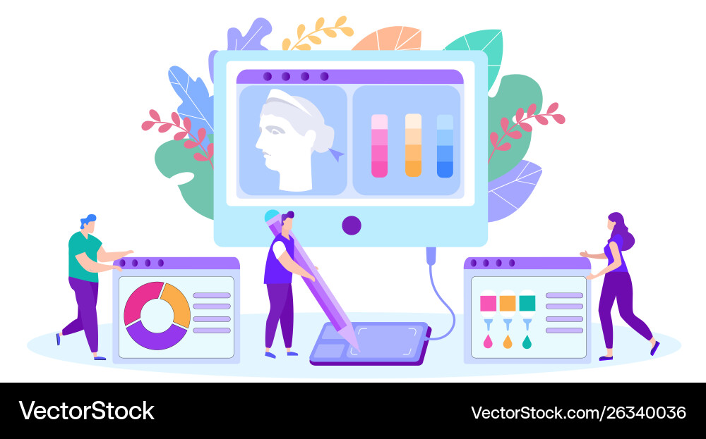 Man learns draw color on graphic tablet Vector Image
