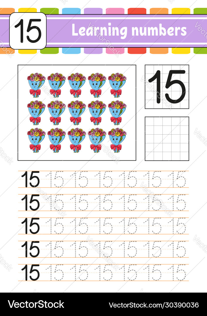 Number 15 Handwriting Practice Worksheet Vector Image