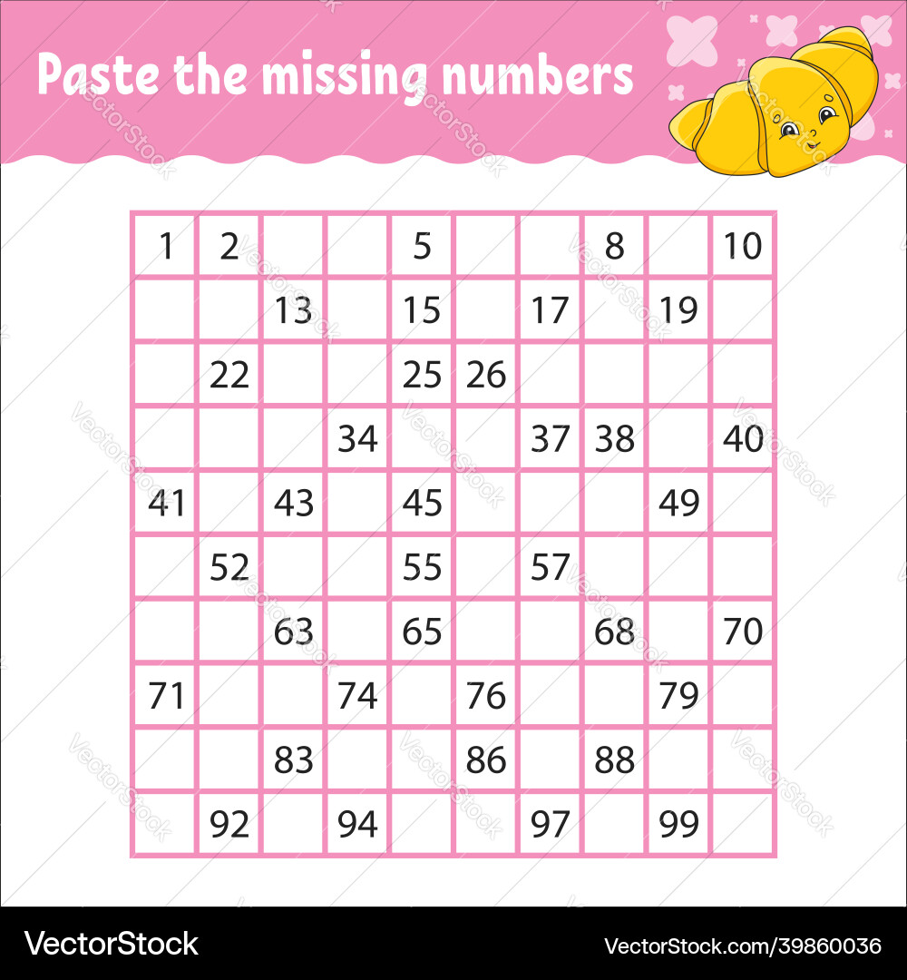 Paste the missing numbers from 1 to 100 Paste the missing numbers from 1 to 100 vector image