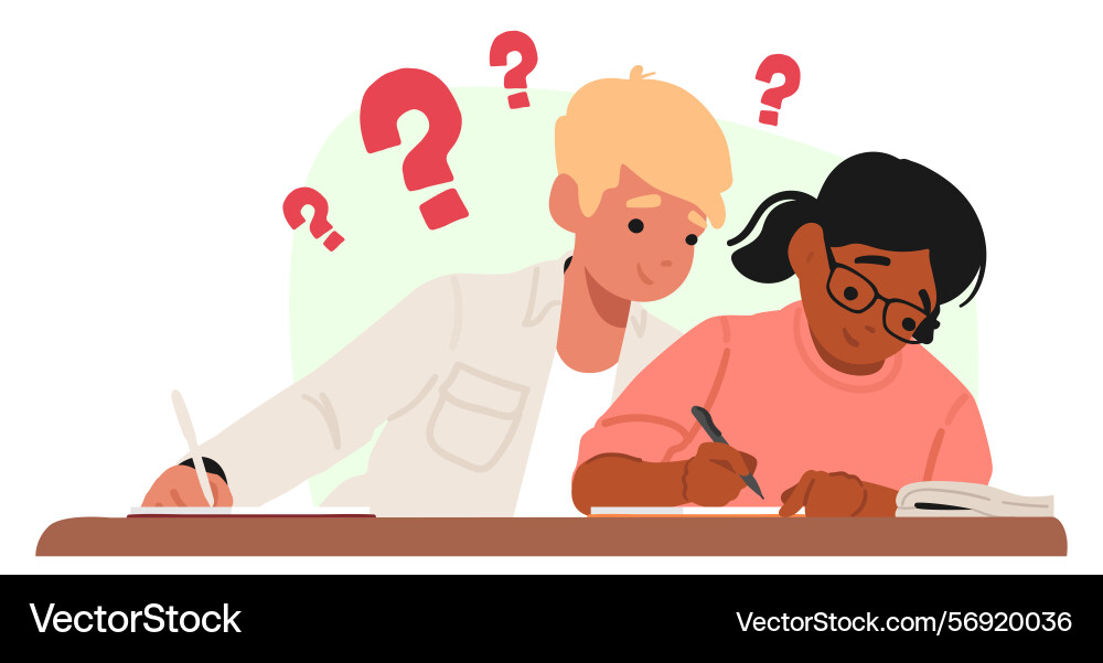 Puzzled school boy having problem with knowledge Vector Image