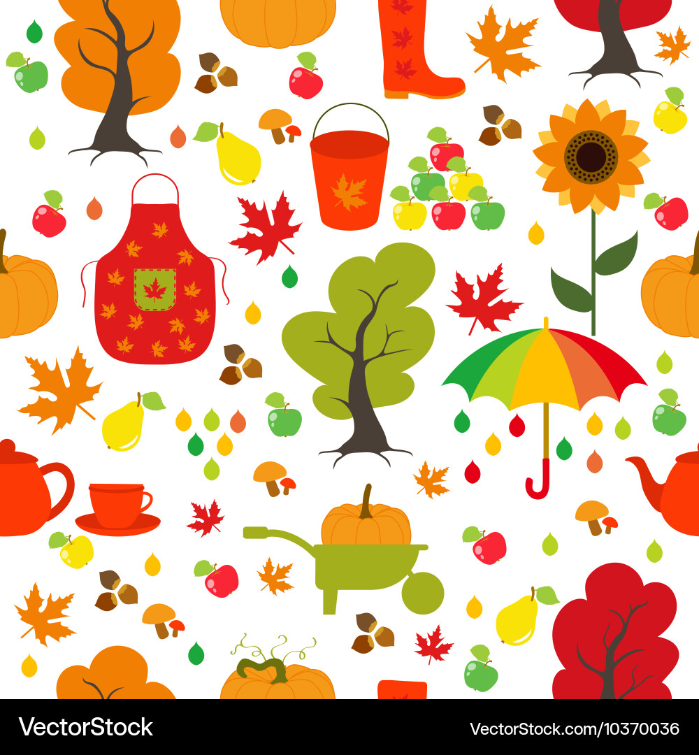 Seamless autumn pattern background set design vector image