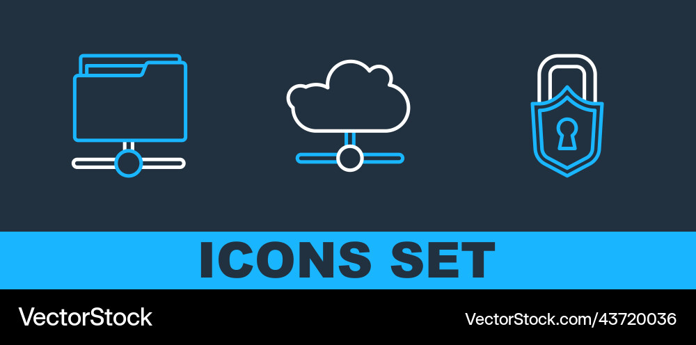 Set line lock ftp folder and network cloud vector image