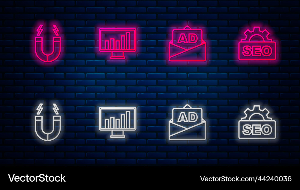 Set line monitor with graph chart advertising vector image