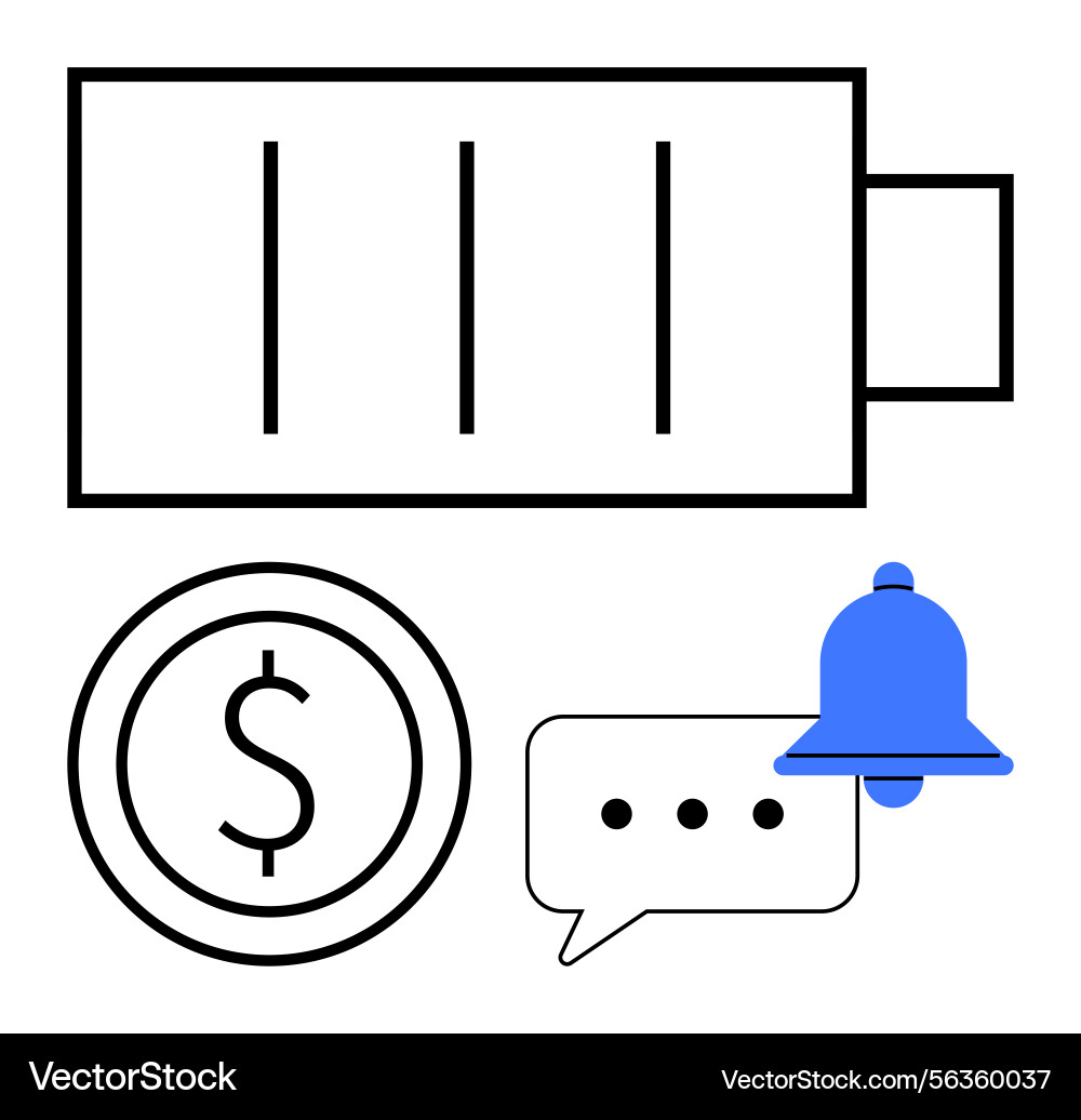 Battery status with dollar coin chat bubble Vector Image