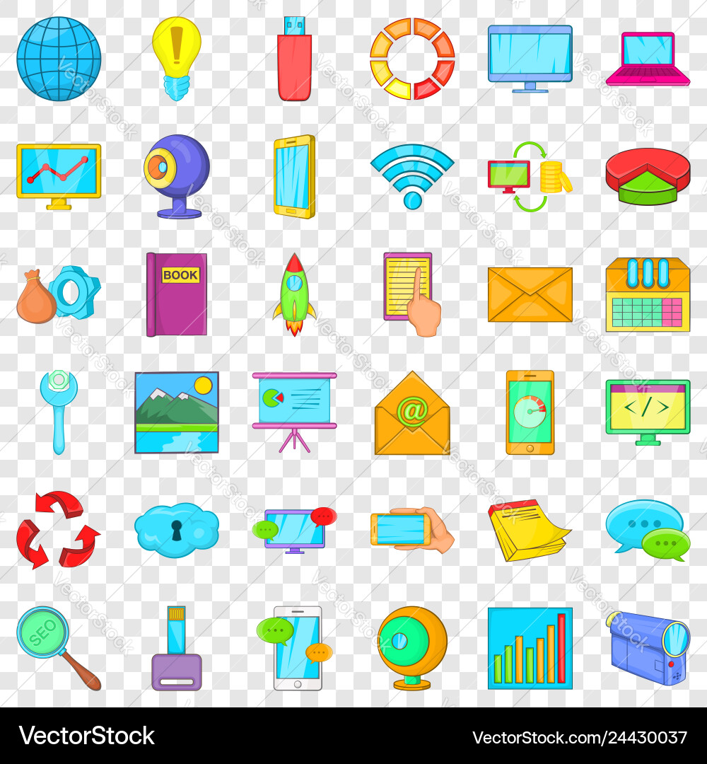 Database network icons set cartoon style Database network icons set cartoon style Vector Image