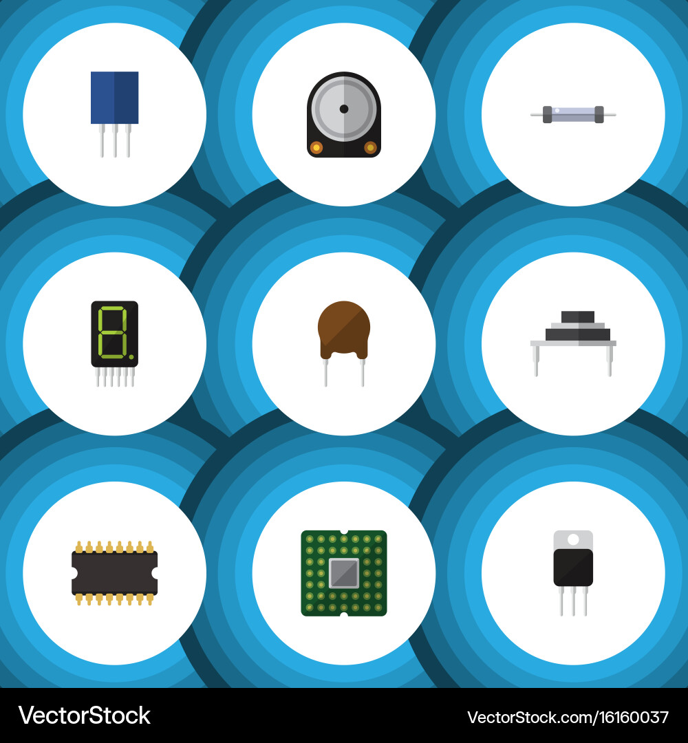 Flat icon electronics set of display hdd triode Vector Image