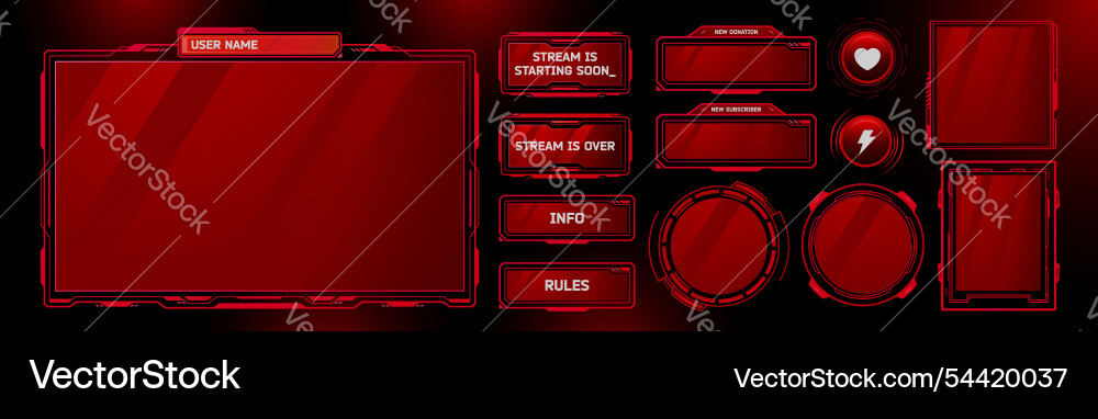 Game stream ui frames set isolated on black Vector Image