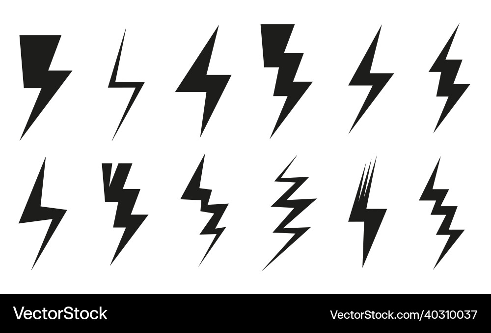Lightning icon flat design set art collection Vector Image