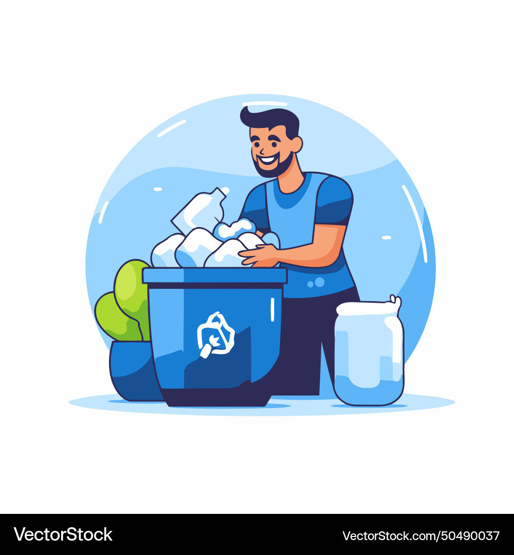 Man throwing garbage into trash bin in flat style Vector Image
