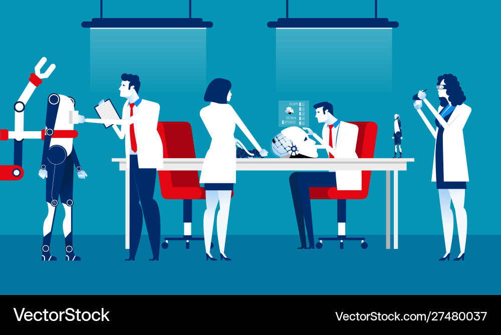 Robot laboratory technology experiments Robot laboratory technology experiments vector image