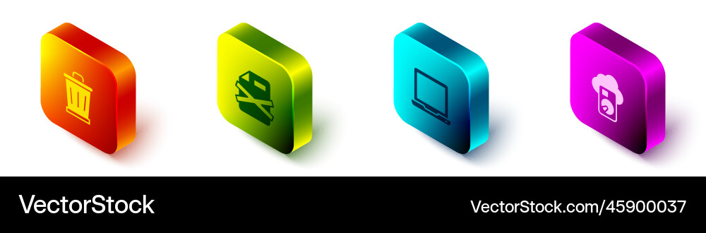 Set isometric trash can delete file document Set isometric trash can delete file document vector image