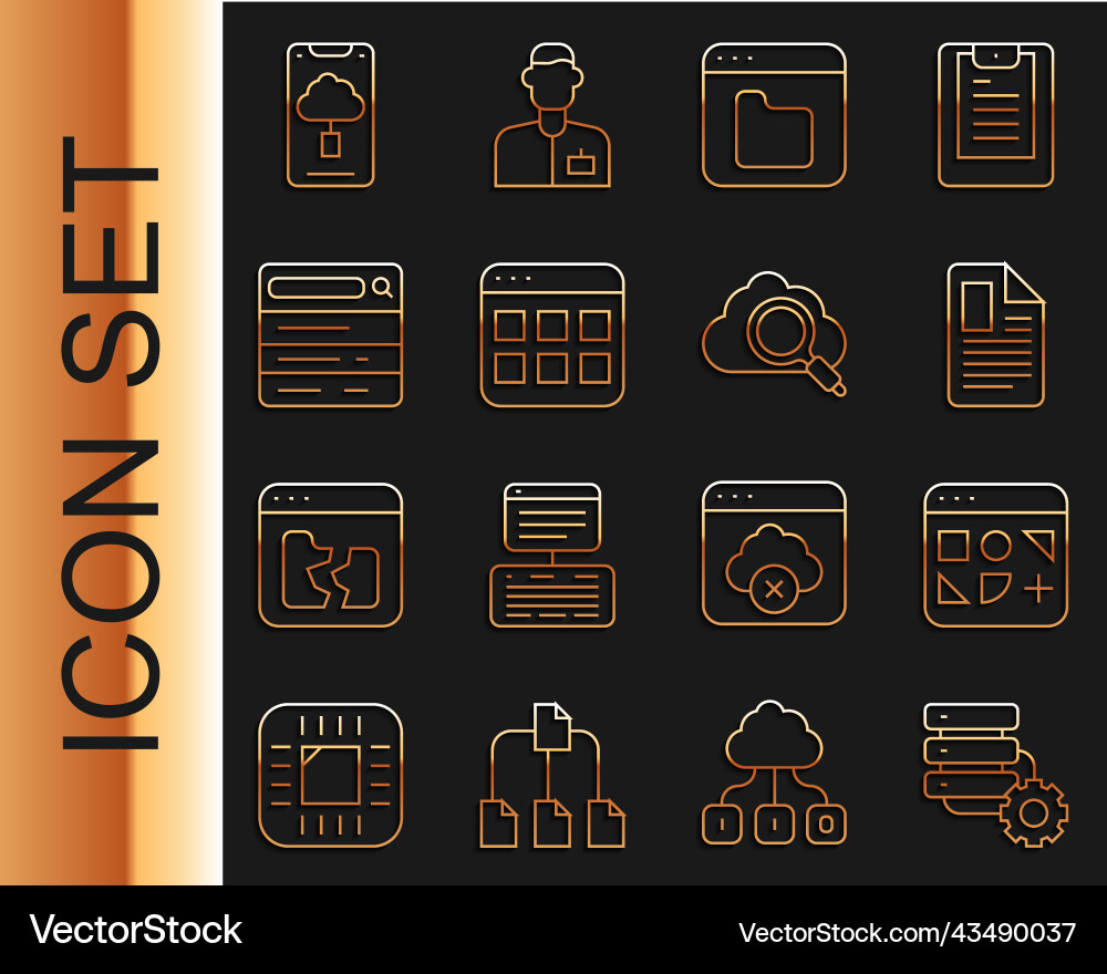 Set line server and gear different files file Set line server and gear different files file vector image