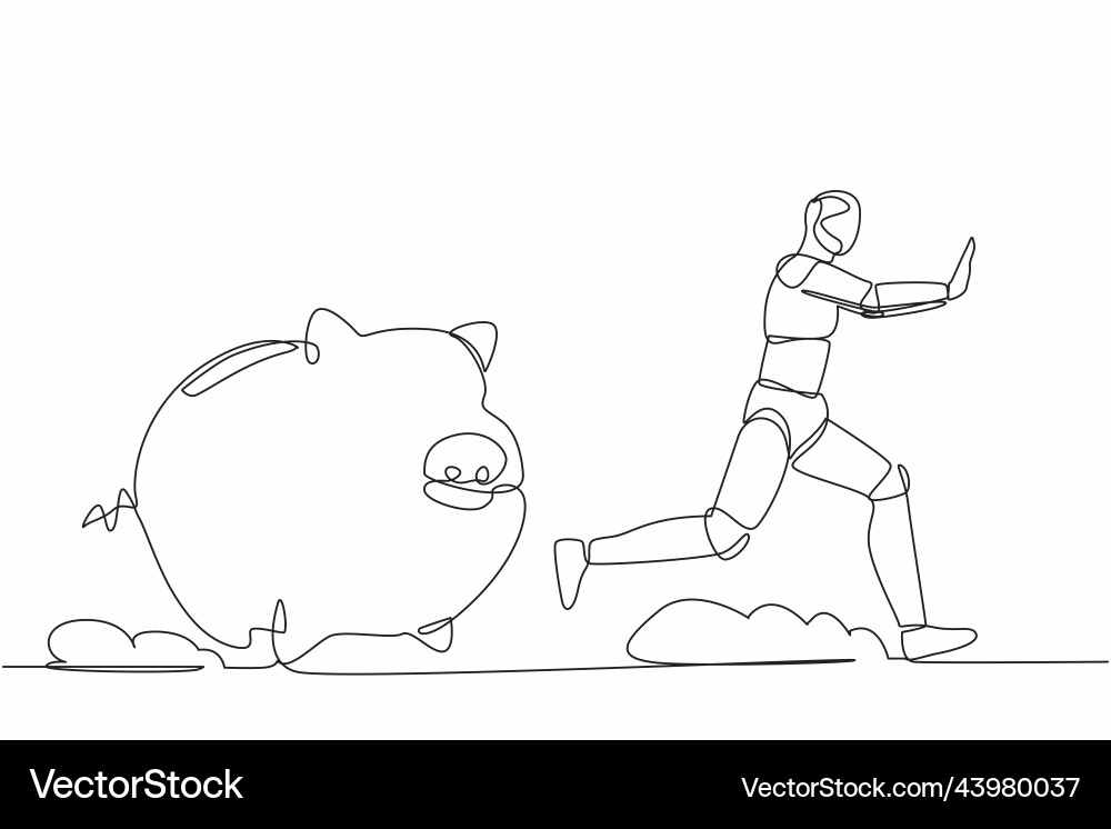 Single continuous line drawing stressed robot Single continuous line drawing stressed robot Vector Image