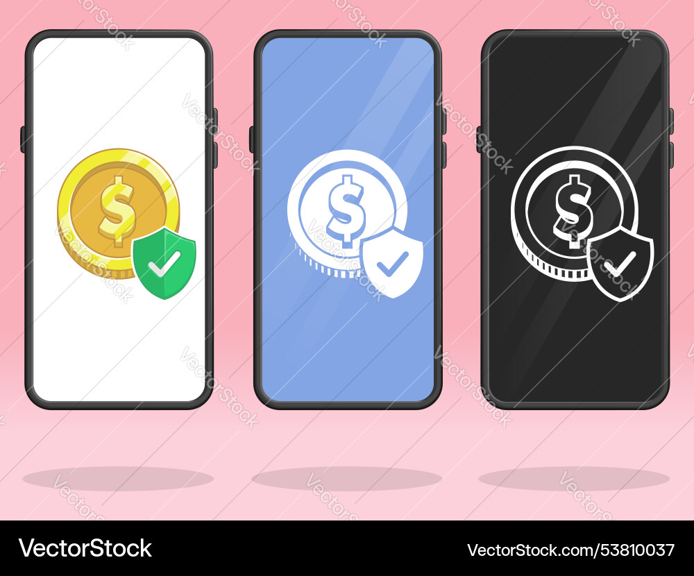 Smartphone coin shield secure transaction Vector Image