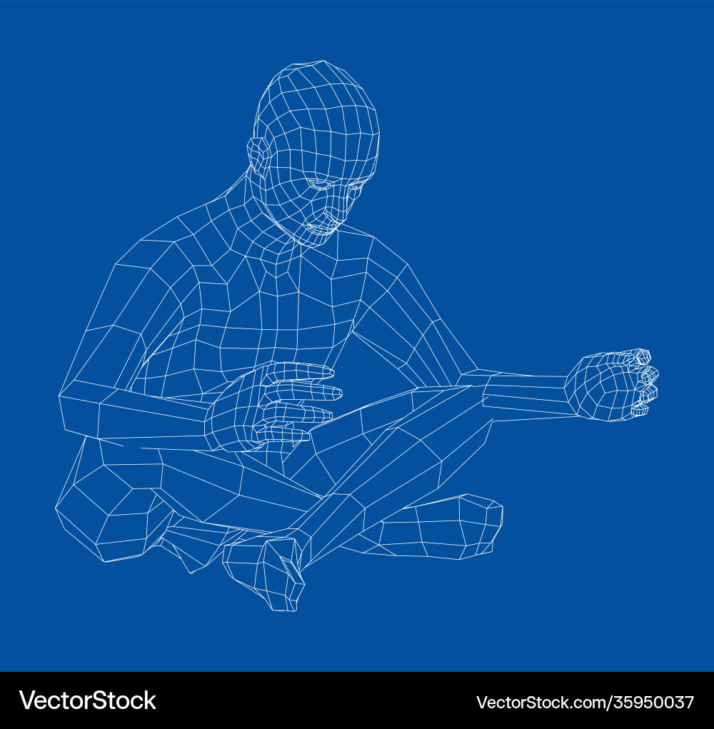 Wireframe man relaxing in lotus position Wireframe man relaxing in lotus position Vector Image