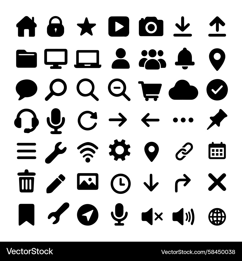 49 Solid UI Icons - Minimalist Set Vector Image