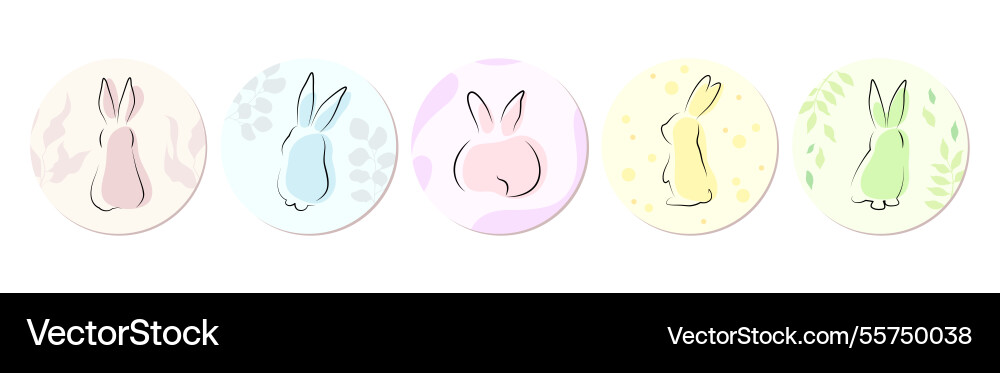 A set of stickers with abstract rabbits Vector Image