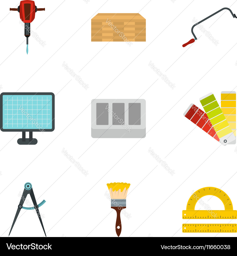 Building tools icons set flat style vector image