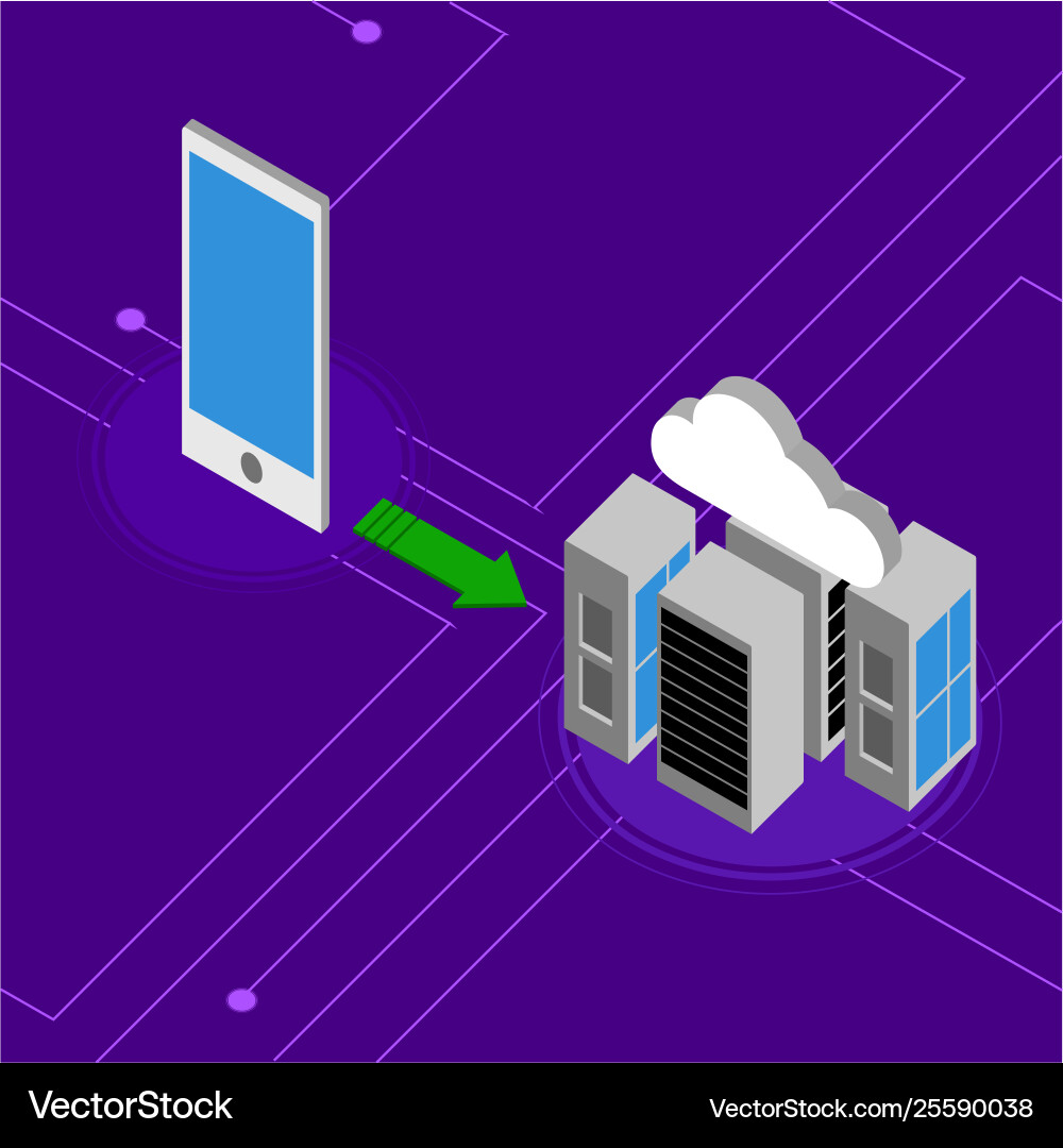 Cellphone connected to a cloud computing network vector image