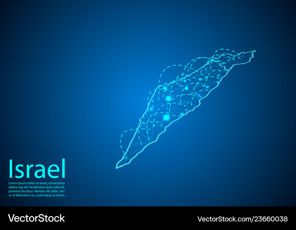 Israel map with nodes linked by lines concept Israel map with nodes linked by lines concept vector image