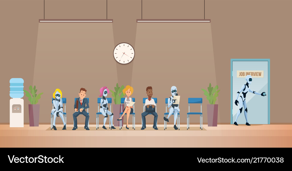 Job interview recruiting and robots Job interview recruiting and robots vector image