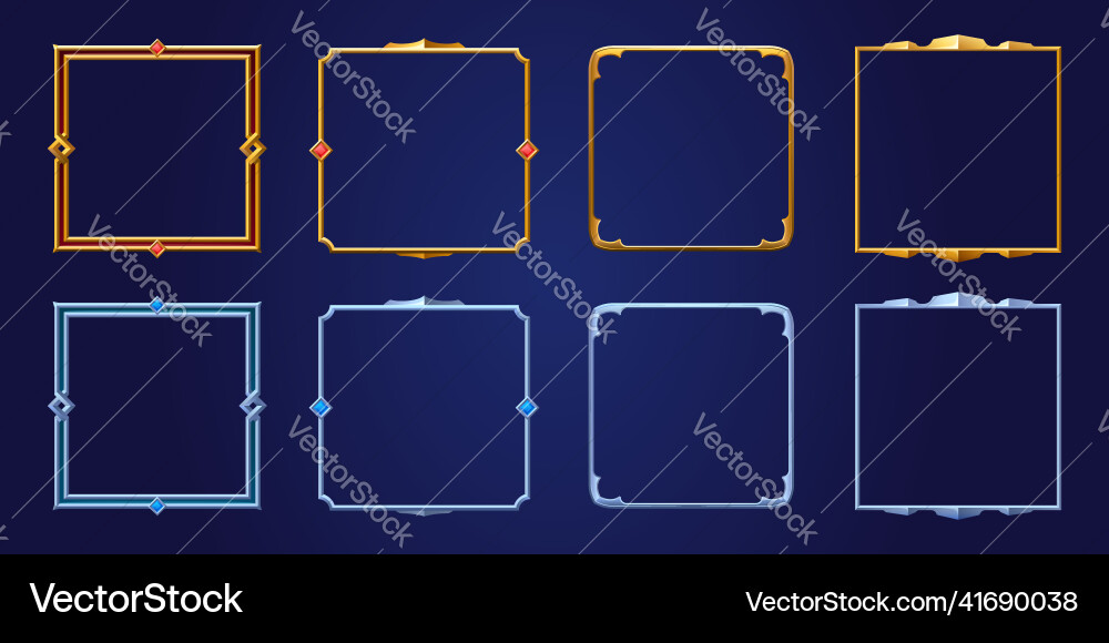 Set of square ui game frames medieval borders Set of square ui game frames medieval borders vector image