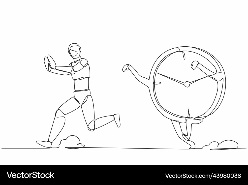 Single continuous line drawing stressed robot Vector Image
