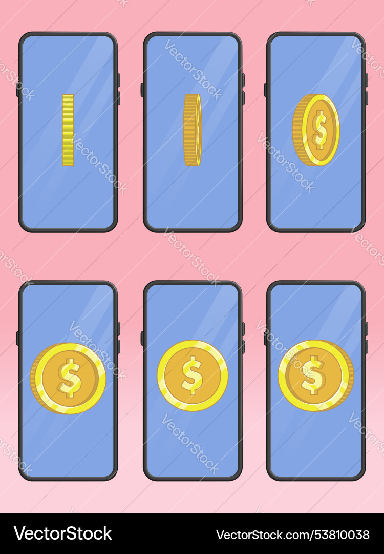 Smartphone coin showing side front view positions vector image
