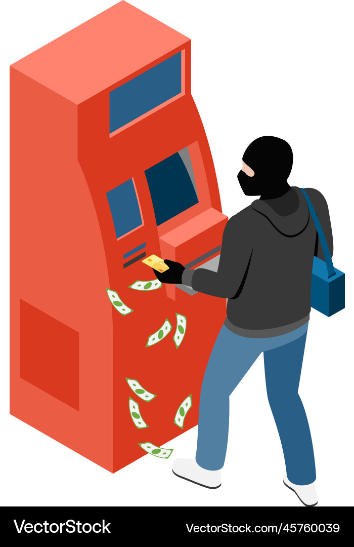 Atm robber isometric composition vector image