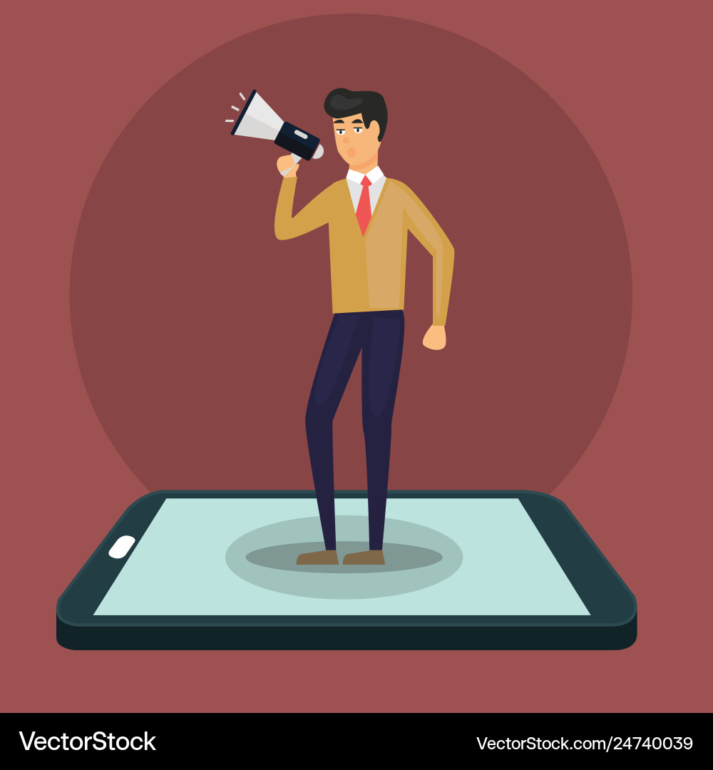 Businessman with Megaphone – Communication Concept Vector Image