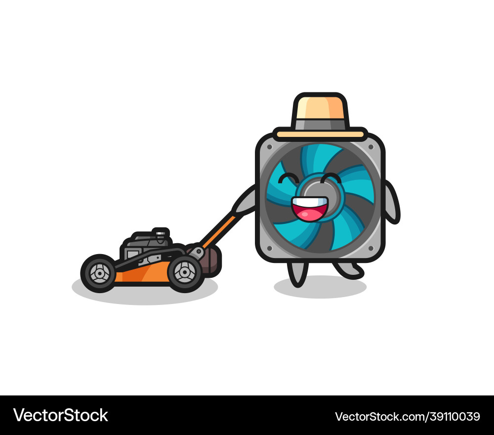 Computer fan character using lawn mower Computer fan character using lawn mower vector image