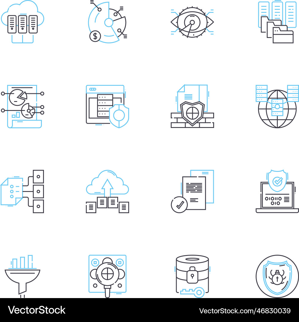 Large-scale analytics linear icons set big data Large-scale analytics linear icons set big data vector image