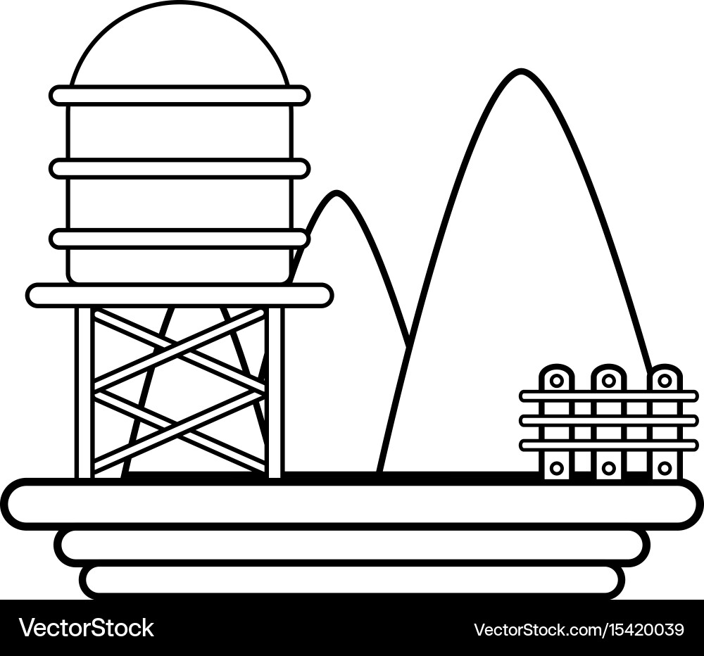 Line mountains with water tank towel and grid wood Vector Image