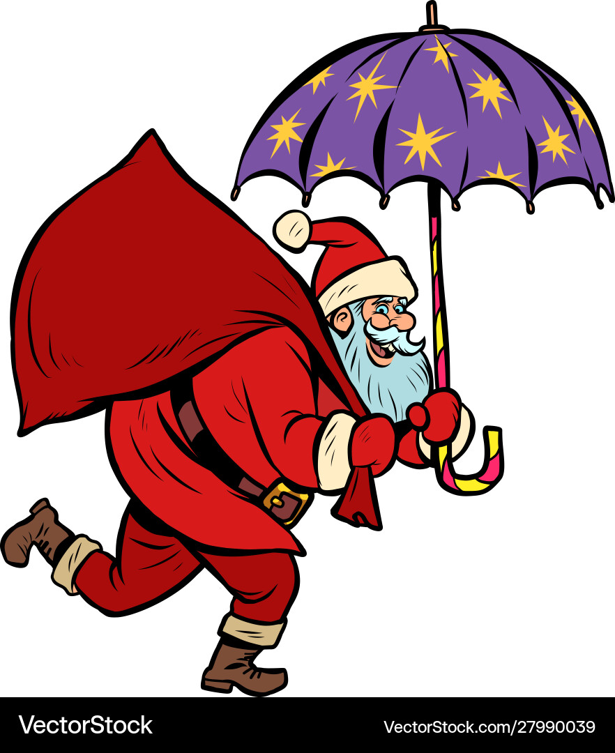 Santa claus with star umbrella magical night Santa claus with star umbrella magical night vector image