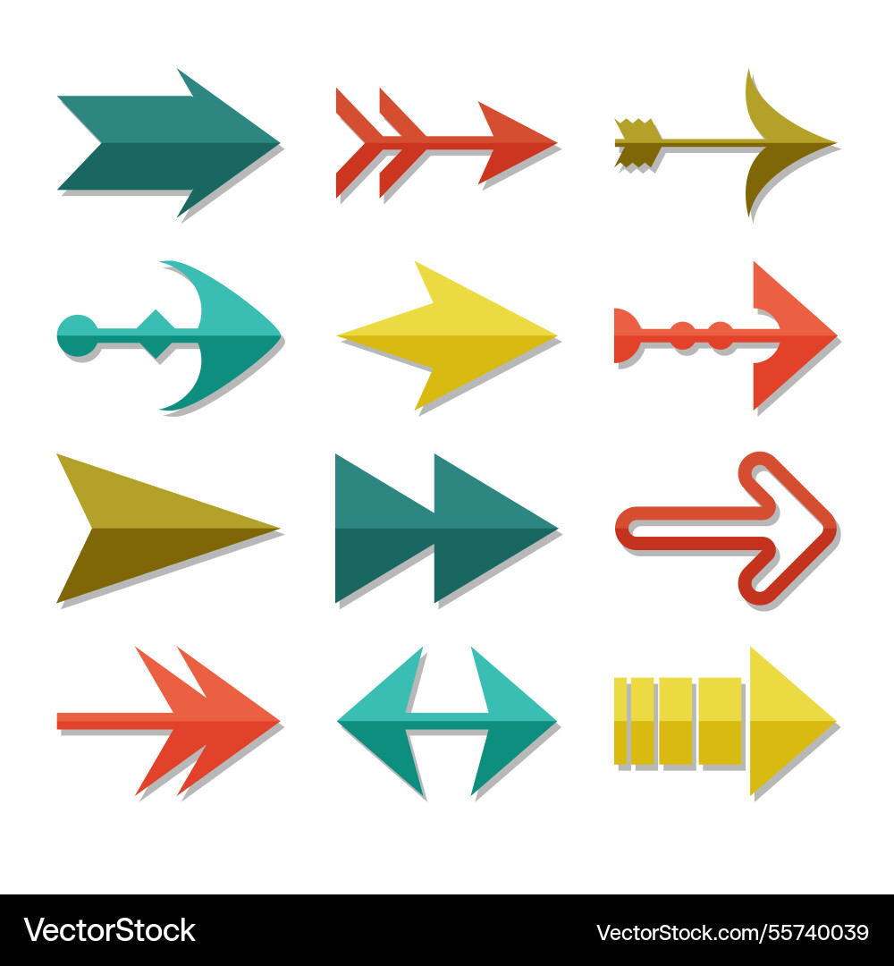 Set of colorful arrows to mark in flat style vector image