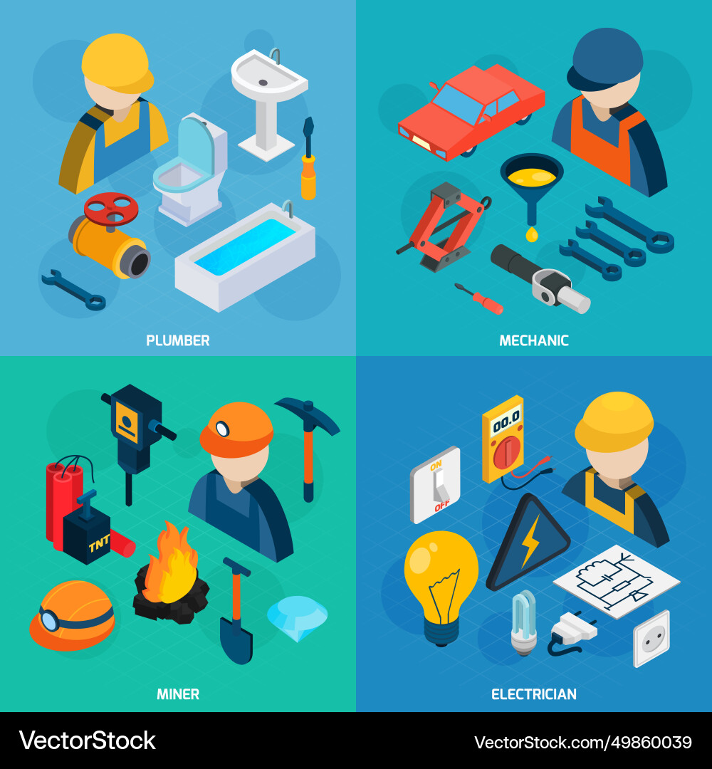 Technic professions isometric icon set Technic professions isometric icon set vector image