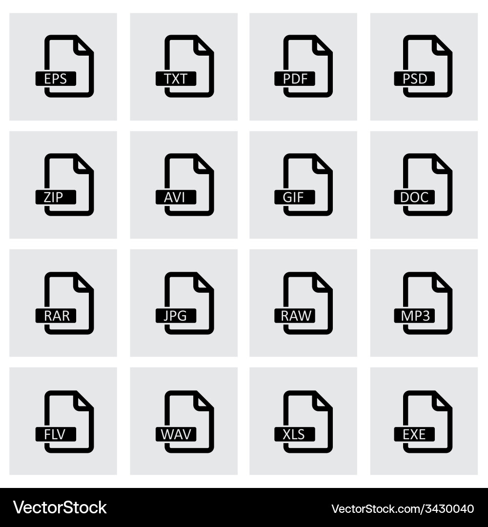 Black file format icon set vector image