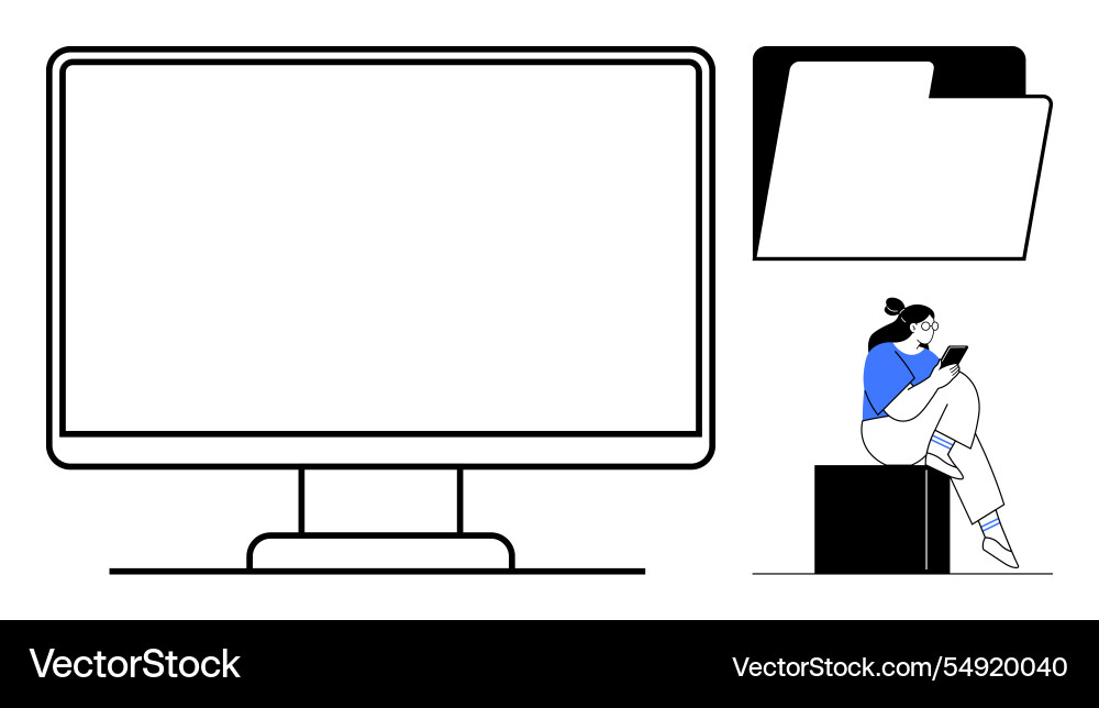 Computer monitor with folder Computer monitor with folder vector image