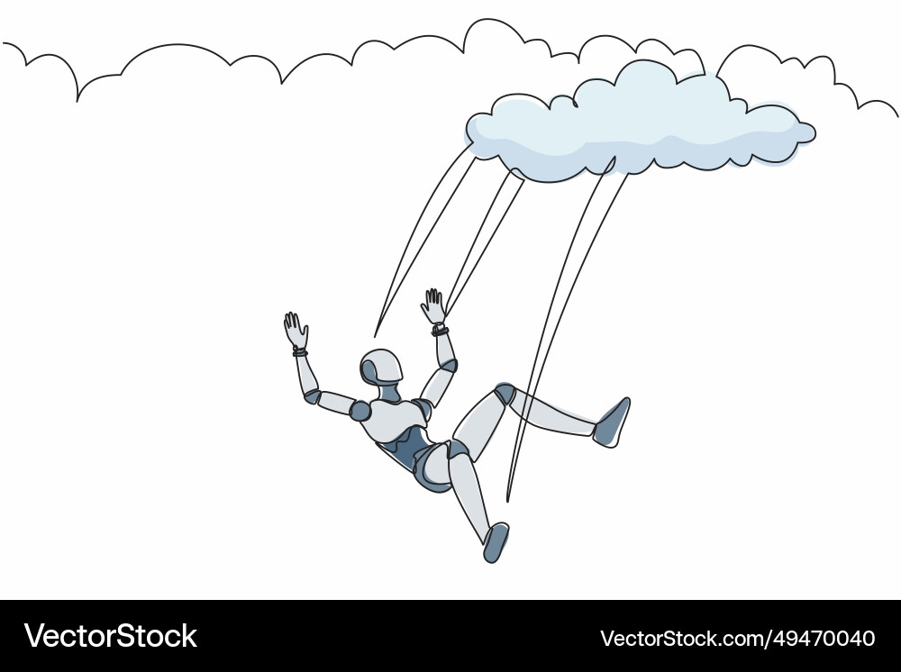 Continuous one line drawing robot falling from vector image