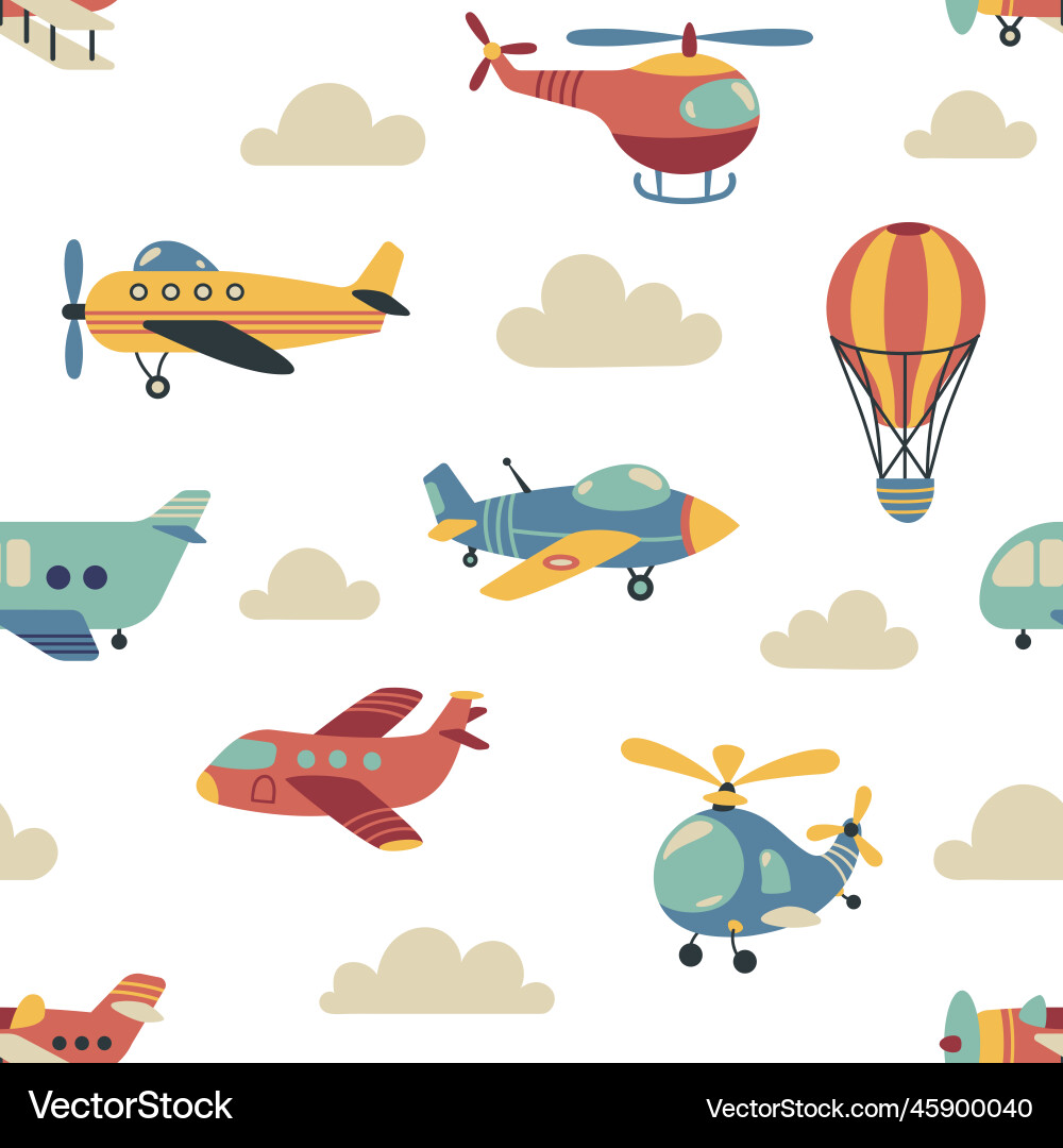 Cute Airplane & Balloon Pattern vector image