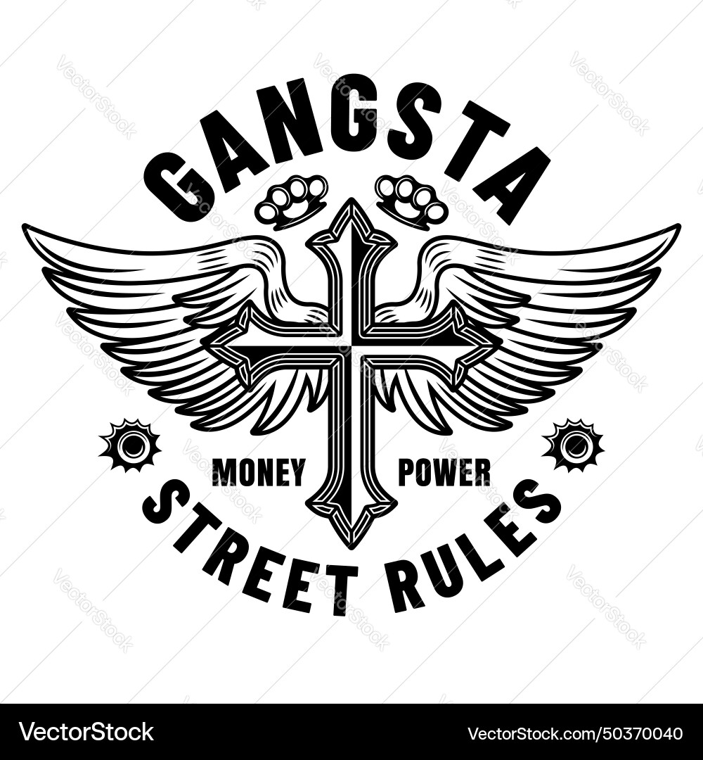 Gangster monochrome emblem with cross Royalty Free Vector