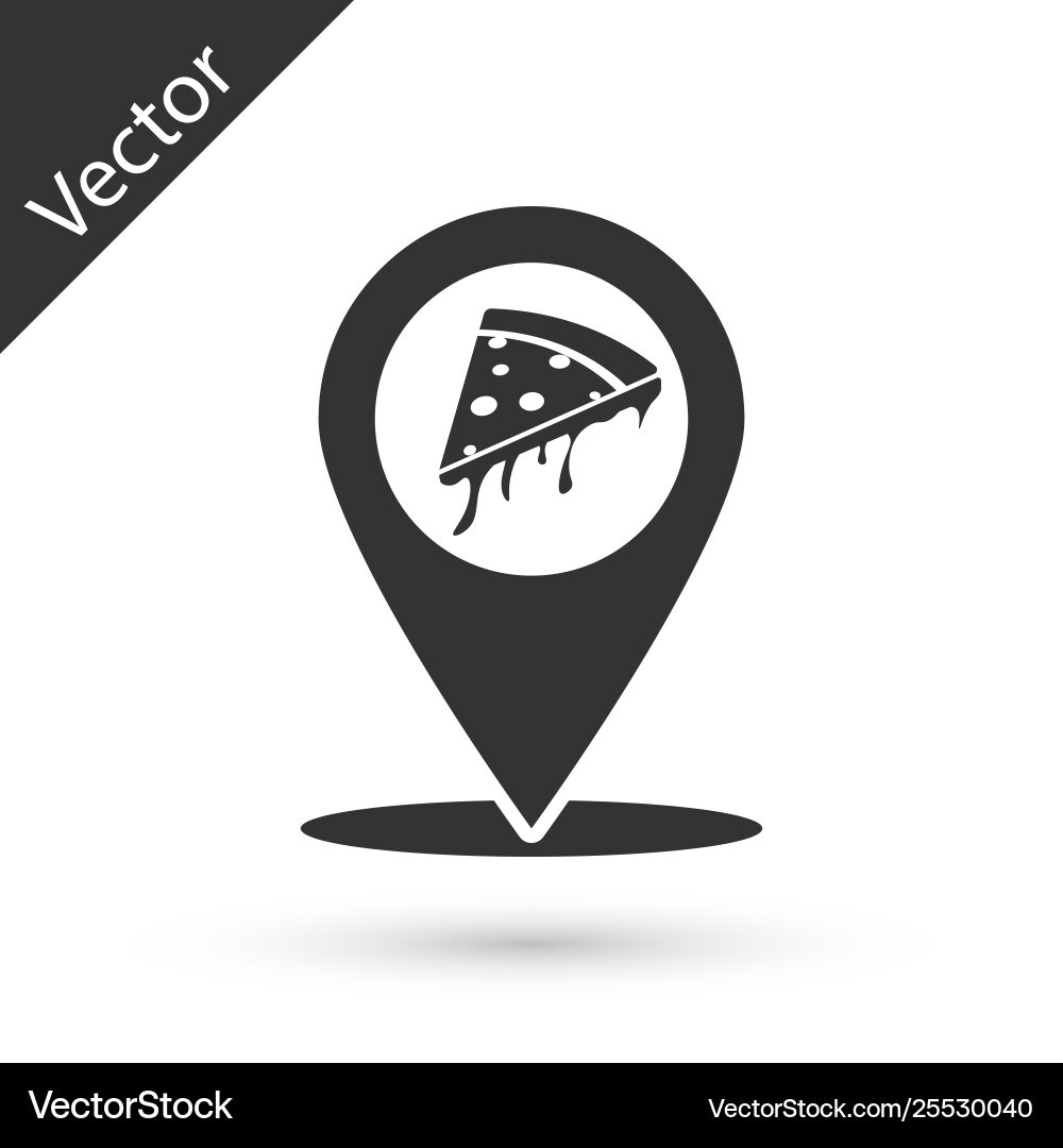 Grey map pointer with fast food slice pizza icon Grey map pointer with fast food slice pizza icon vector image