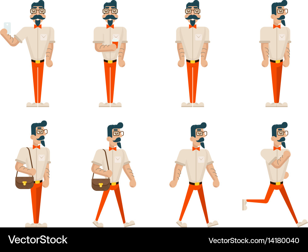 Hipster geek in different poses mobile vector image