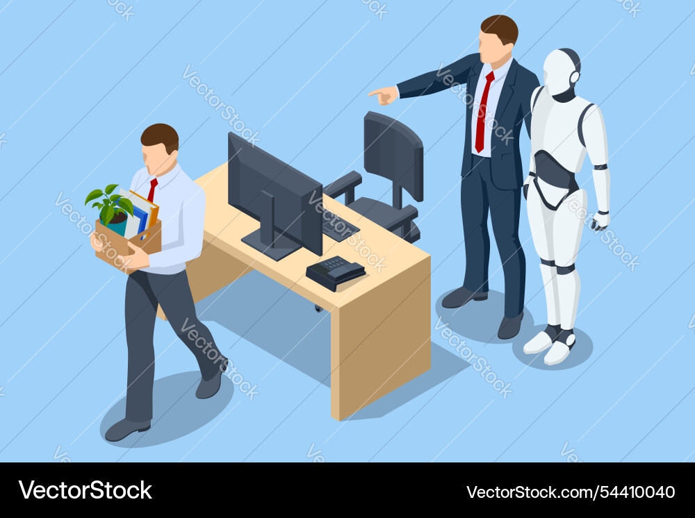 Isometric ai and robotics have replaced humans Isometric ai and robotics have replaced humans vector image