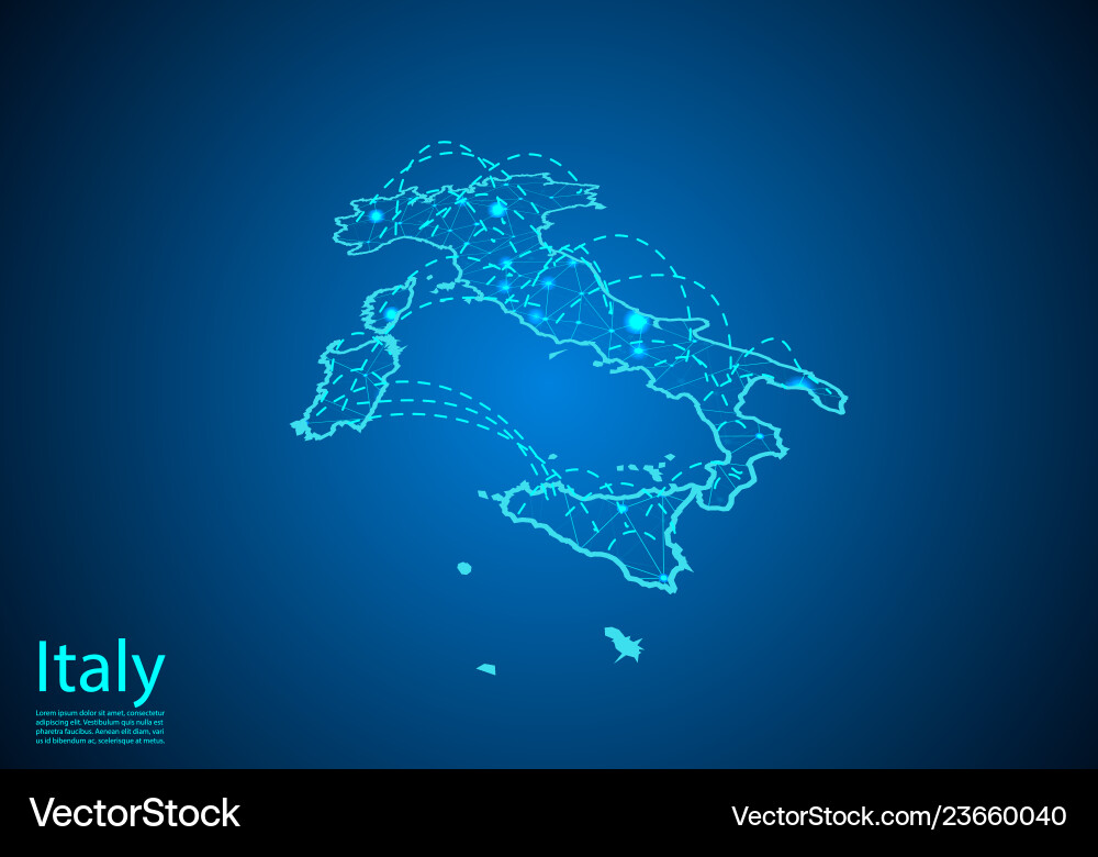 Italy map with nodes linked by lines concept Italy map with nodes linked by lines concept vector image