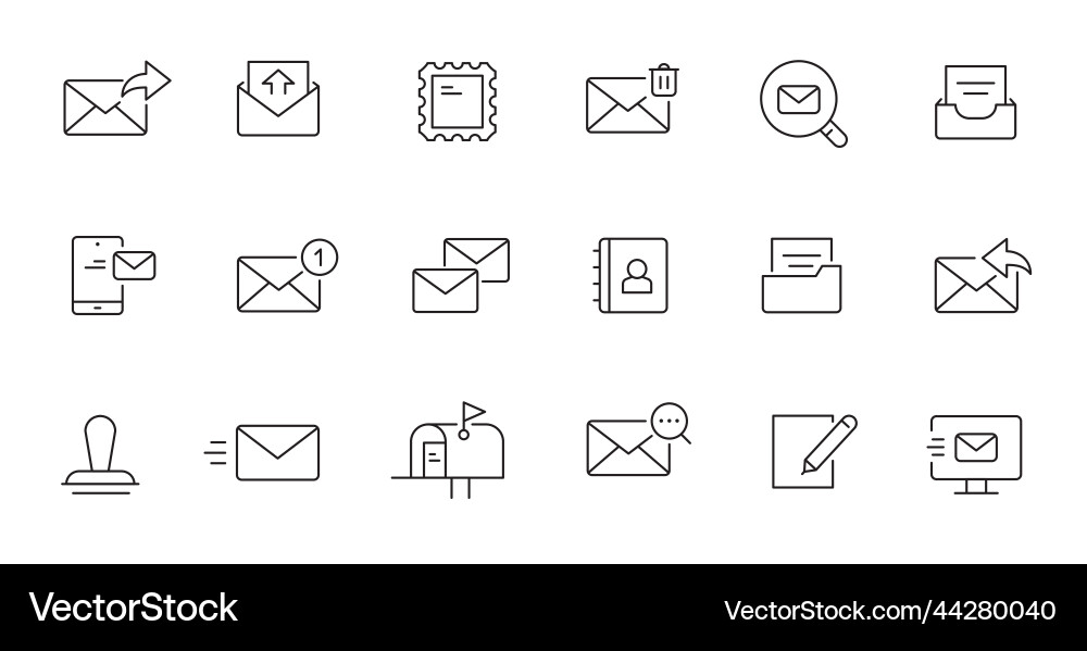 Mailbox line icon set letter send email contact Vector Image