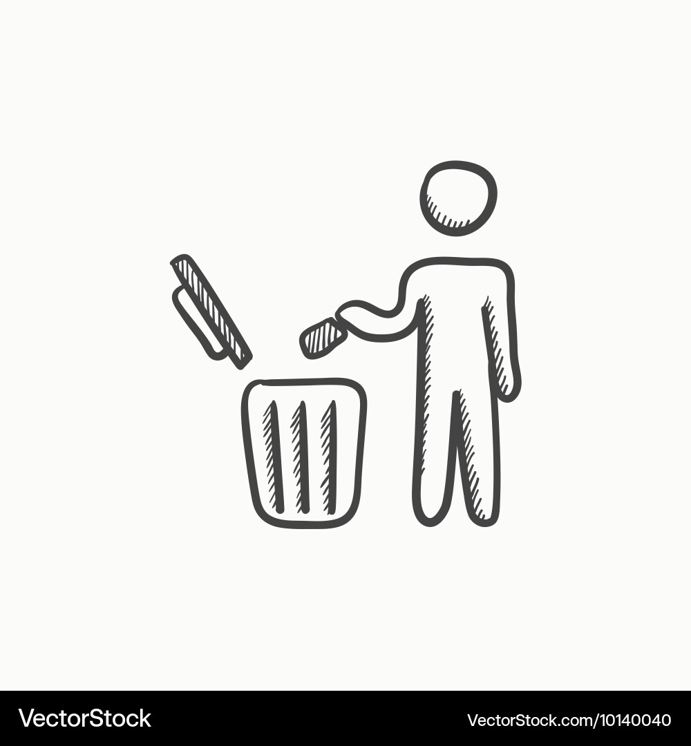 Man throwing garbage in a bin sketch icon vector image